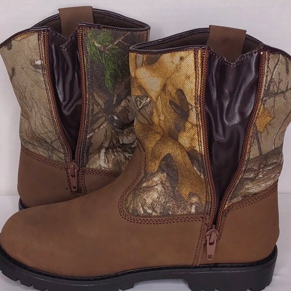'HERTER'S' LEATHER HUNT BOOTS MOISTURE-WICK CAMO 'REALTREE`EXTRA PULL-ON YOUTH - Picture 8 of 16